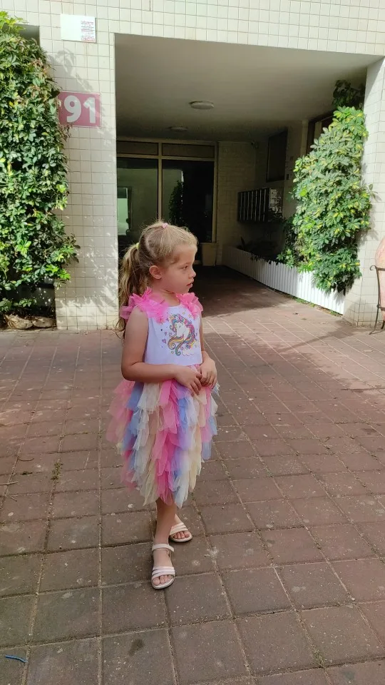 VIKITA Girls Unicorn Cartoon Print Dresses Kids Sleeveless Summer Dress Girls Colorful Mesh Tulle Layered Tutu Princess Dresses photo review