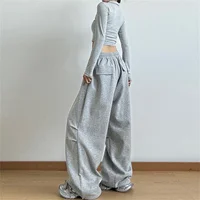 Women Oversize Gray Black Elastic Sports Trousers Lady Wide Leg Straight Leg Pants Female Harajuku High Waisted Baggy Sweatpants - Image 3