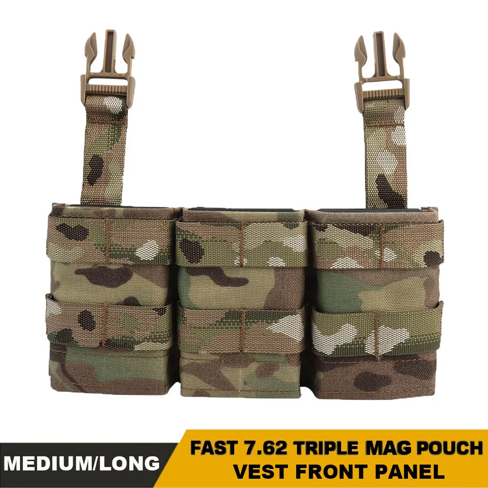 

Tactical 7.62 Magazine Pouch Hunting Vest Front Panel Triple Open Top Fast Draw Mag Bag Molle Military Airsoft Shooting Gear