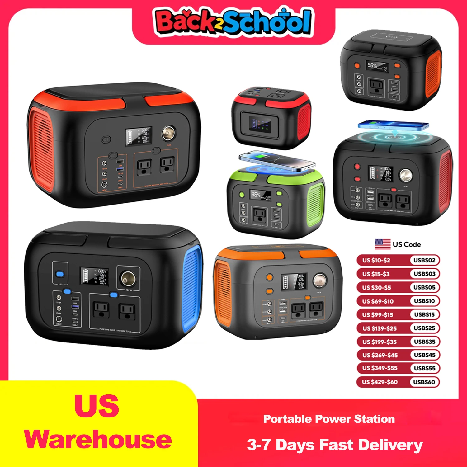 600W/300W/200W Portable Power Station,110V AC Outlets Solar Generator Storage Energy Power Bank For Camping Travel RV Trip Home