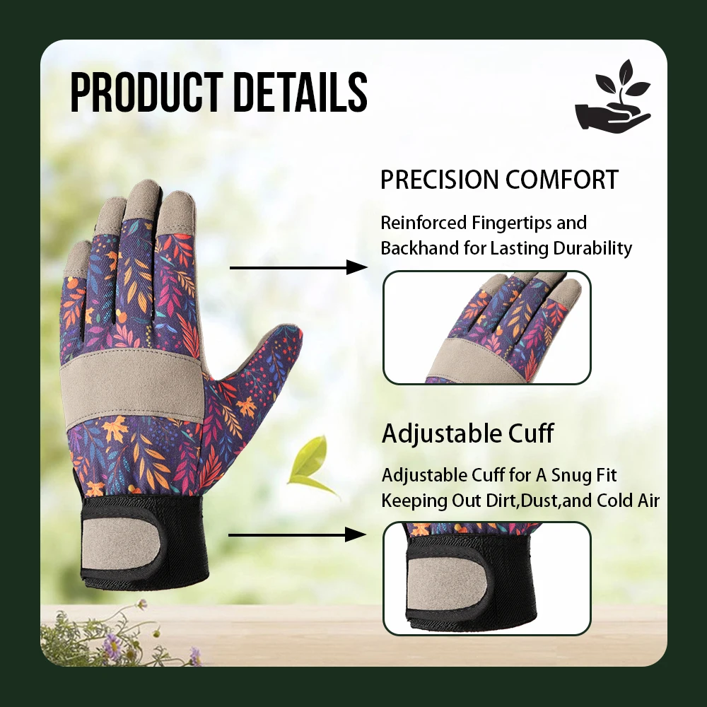 Floral Print Ergonomic Gardening Gloves for Women - Lightweight & Durable