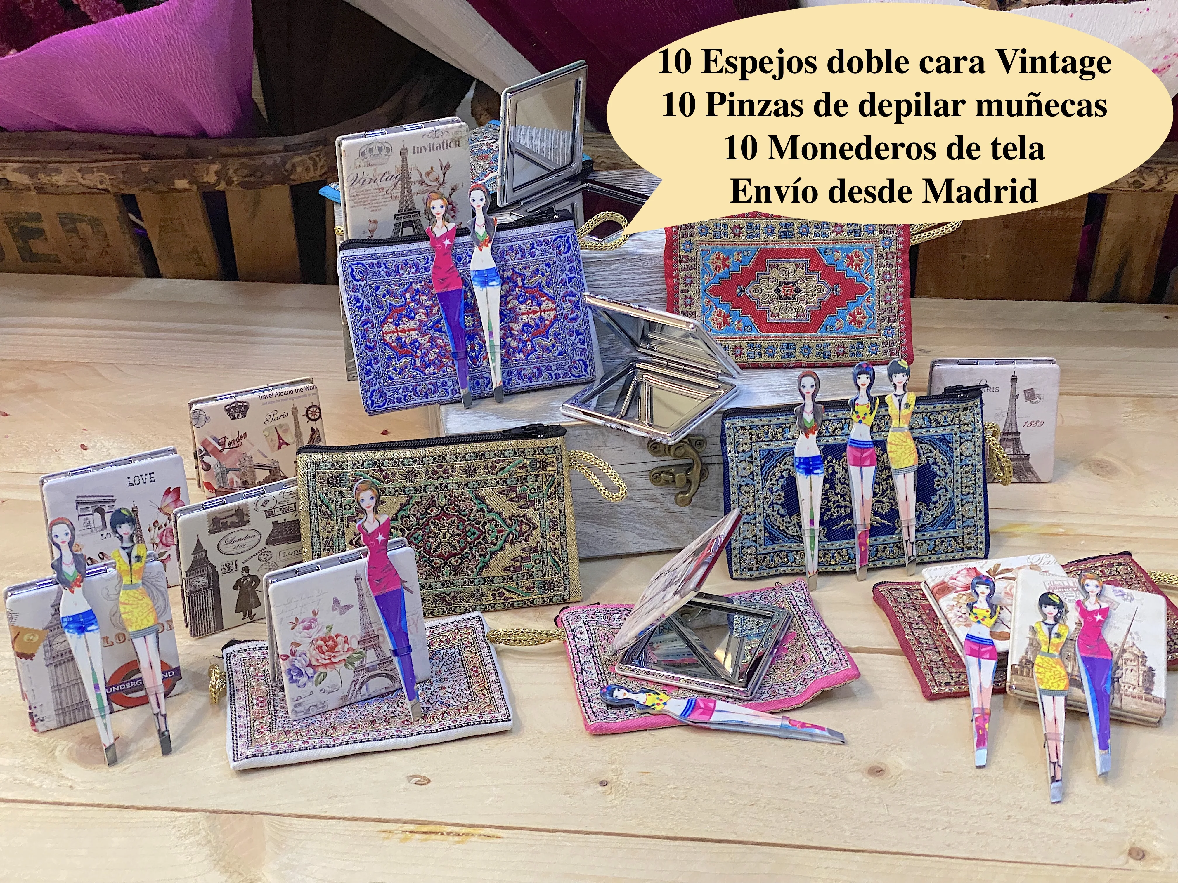 regalos y detalles para invitadas de boda comuniones bautizos 10 espejos de doble cara 10 pinzas de depilar diseño muñecas y 10 monederos de tela con cremallera| | - AliExpress