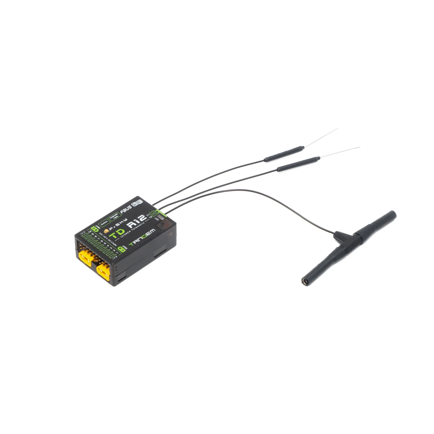 Détail des ports et de l'étiquette du récepteur FrSky TD R12 pour drone RC