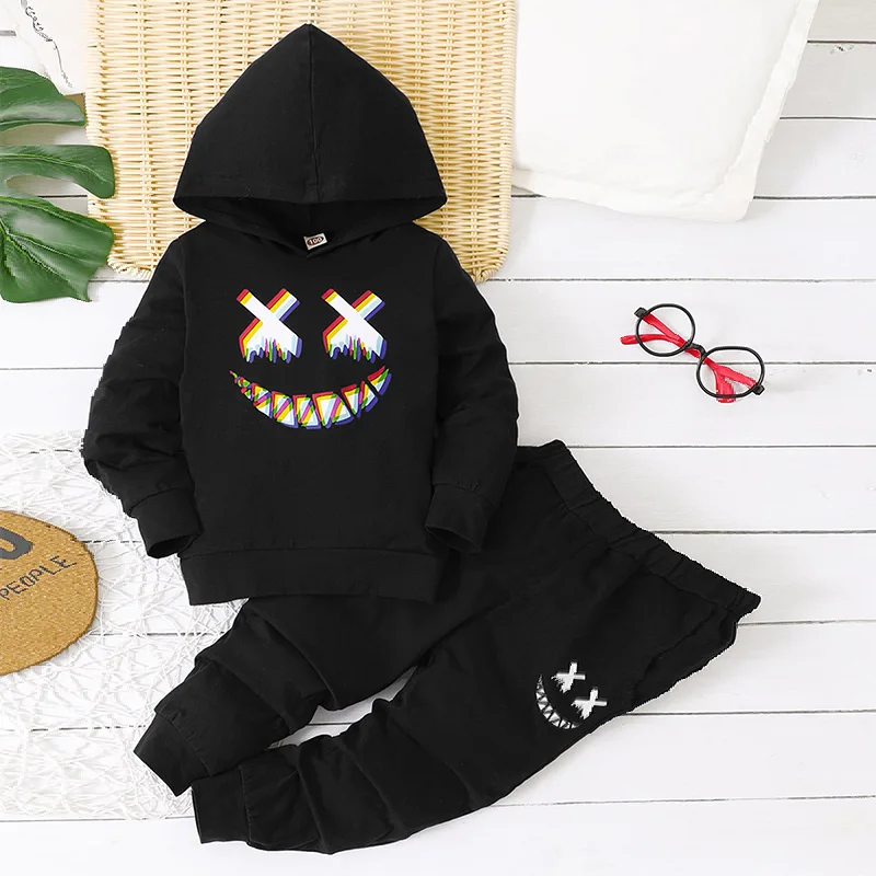 

Детские толстовки с ужасами для мальчиков, комплект, крутые детские толстовки с мультяшным рисунком для девочек, модные топы, длинные штаны, костюм из 2 предметов, детская одежда