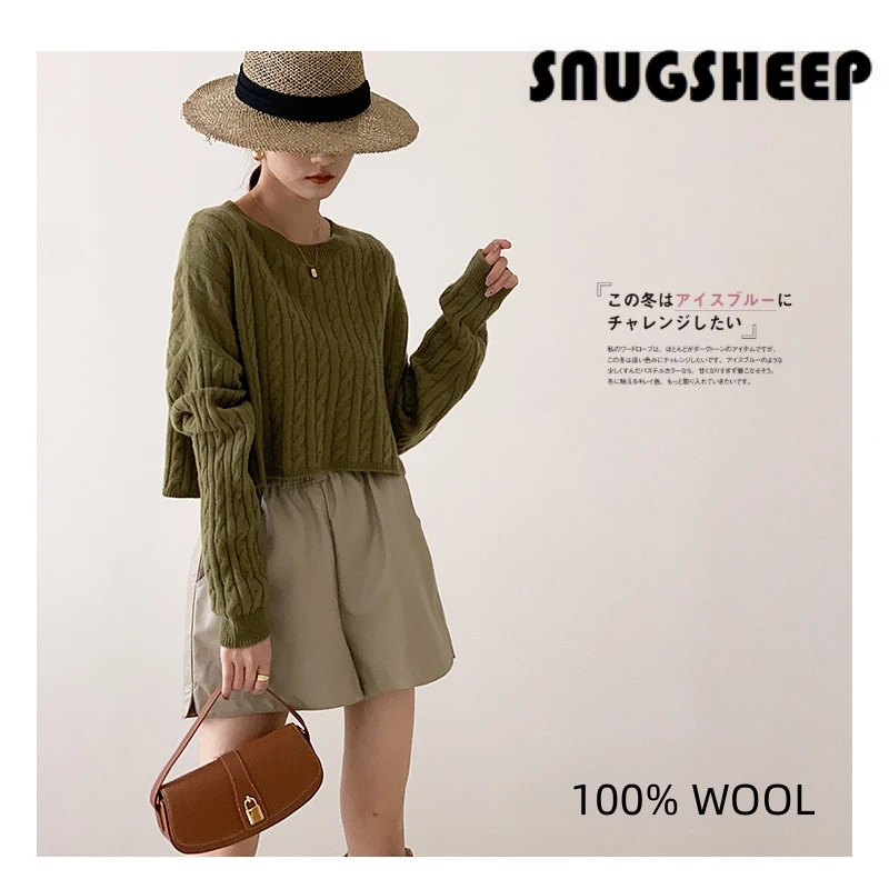 

cable short green top fashion baggy women pullover wool sweater crop clothes womens cute knit cropped pullovers autumn jumper