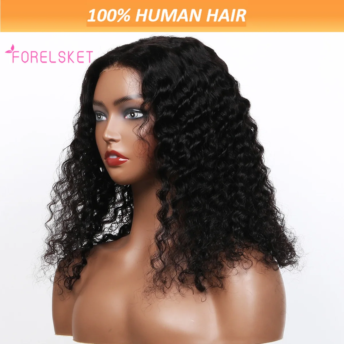 

Deep Wave 8x5 Lace Closure Wigs Human Hair 16 Inch 180% density Wear And Go Glueless Wig Curly Short Bob Wig Human Hair Wigs