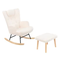 Кресло Anajqaqia, кресло-качалка с подставкой для ног и подголовником, для гостиной, спальни и балкона, флисовая ткань Тедди, белый — изображение 4