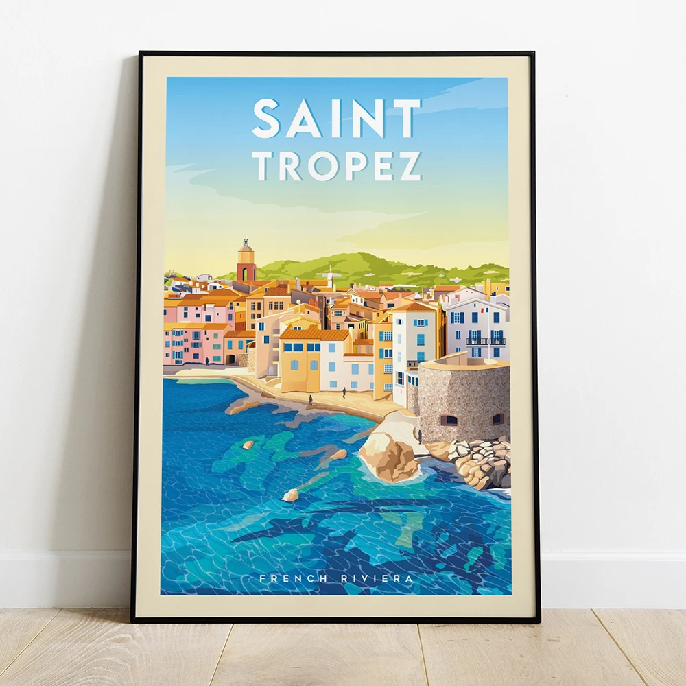 

Saint Tropez France Travel Canvas Painting Alpes Maritimes Riviera Sea View Pictures Print And Poster For Room Decoration Gifts