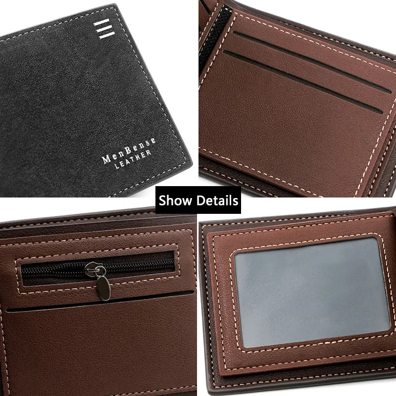 New Short Men Wallets Name Engraved Card Holder Classic Male Wallet With Coin Pocket Zipper Fashion Frosted Slim Men's Purses 5