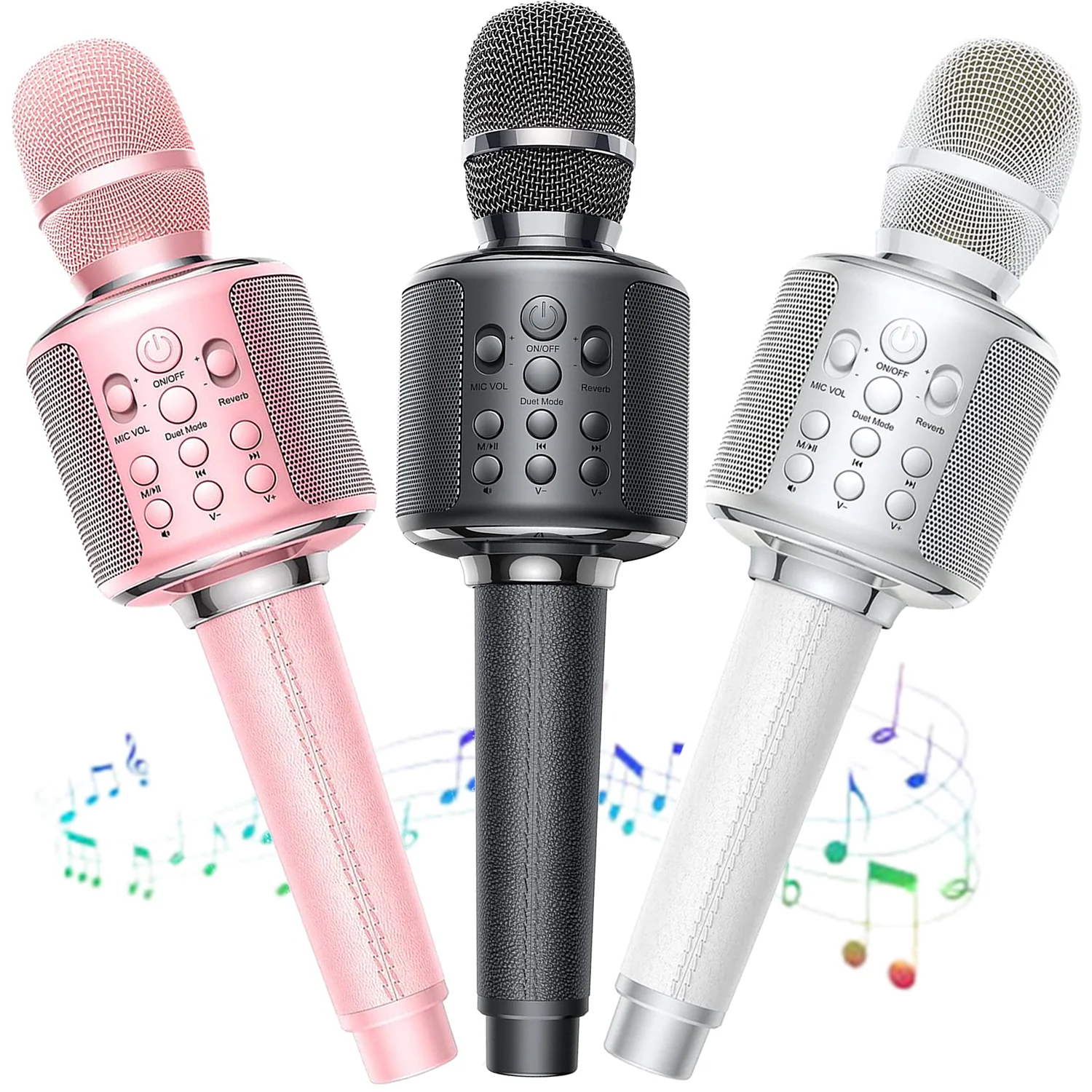 GOODaaa Microphone karaoké Bluetooth pour chanteur/musique et enregistrement portable 3000 mAh Duett Microphone karaoké stéréo sans fil avec haut-parleur Compatible avec Android iOS PC 