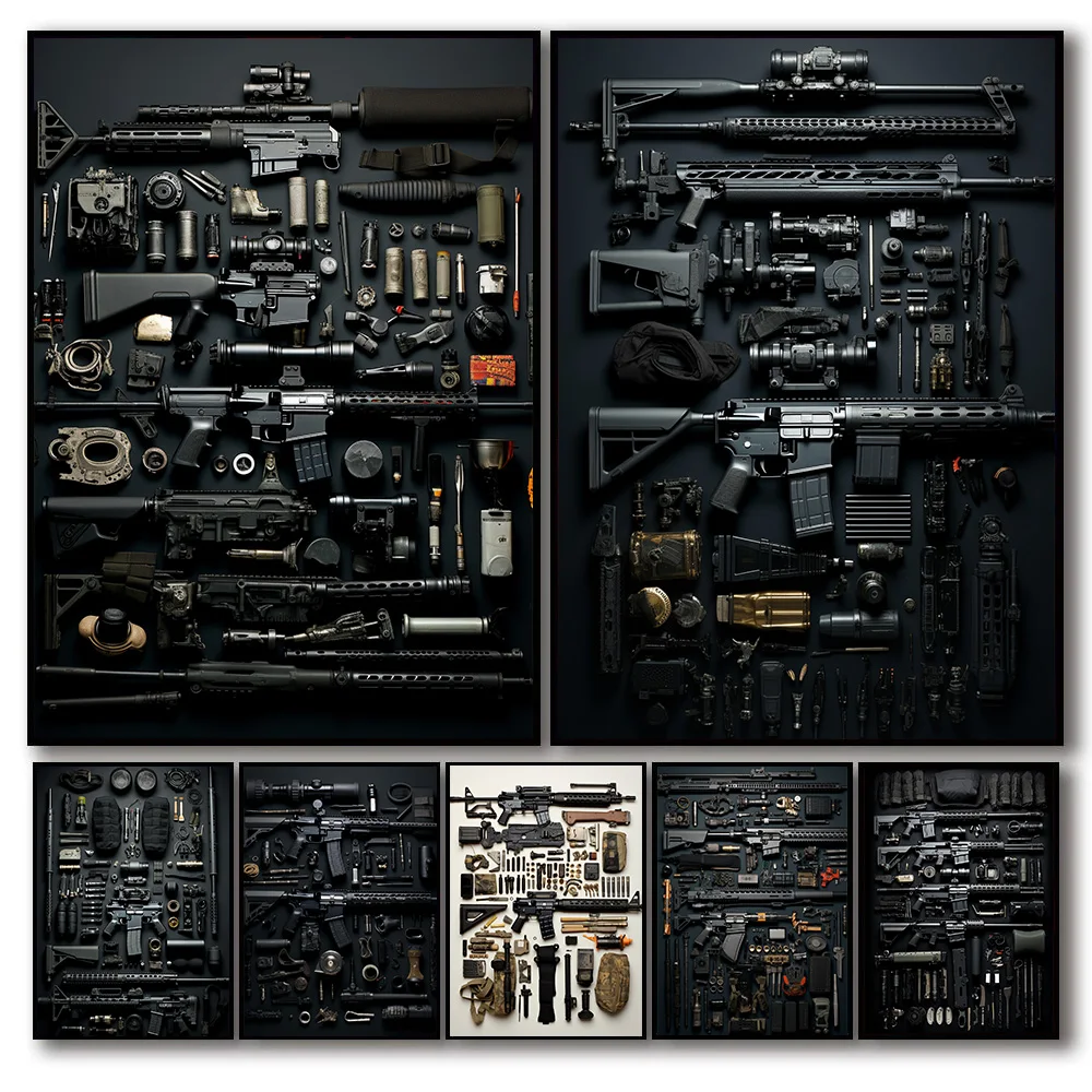 

1pcs canvas painting gun model assembly poster suitable for wall decoration canvas painting decoration bedroom