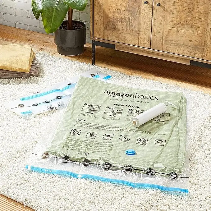 Vacuum Compression Storage Bags with Hand Pump, Multiple Pack of 12 (3 Jumbo, 3 Large, 3 Medium, 3 Small), Clear, Ideal for Trav 4