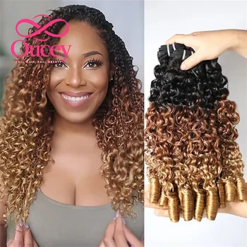 Ciocche di capelli umani ricci birmani 3C4A colorate ombre 1B/30/27 biondo miele, ciocche ondulate profonde con ricci a spirale, stile vietnamita