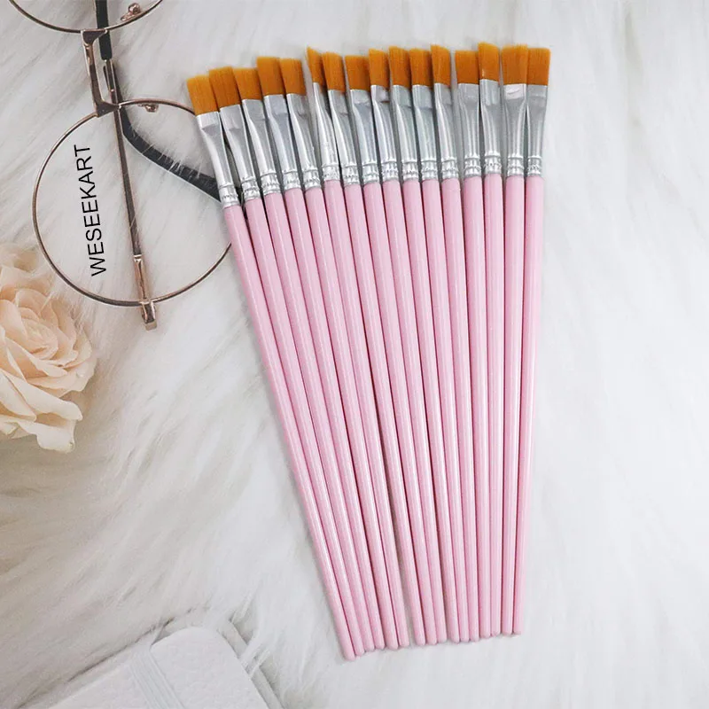 30Pcs Flat Pink Painting Brushes Nylon Hair Plastic Handle for Detail Acrylic Nail Watercolor Oil Kid School Project Classroom 2