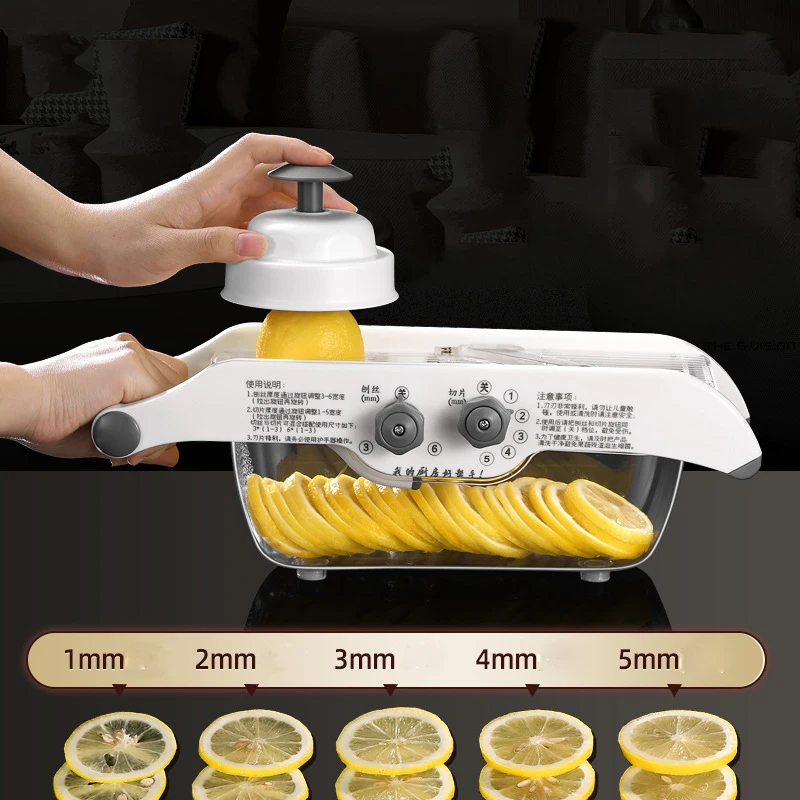 Adjustable Vegetable Chopper With Basket Multifunctional Manual Lemon Fruit Potato Carrot Slicer Kitchen Cutting Accessories