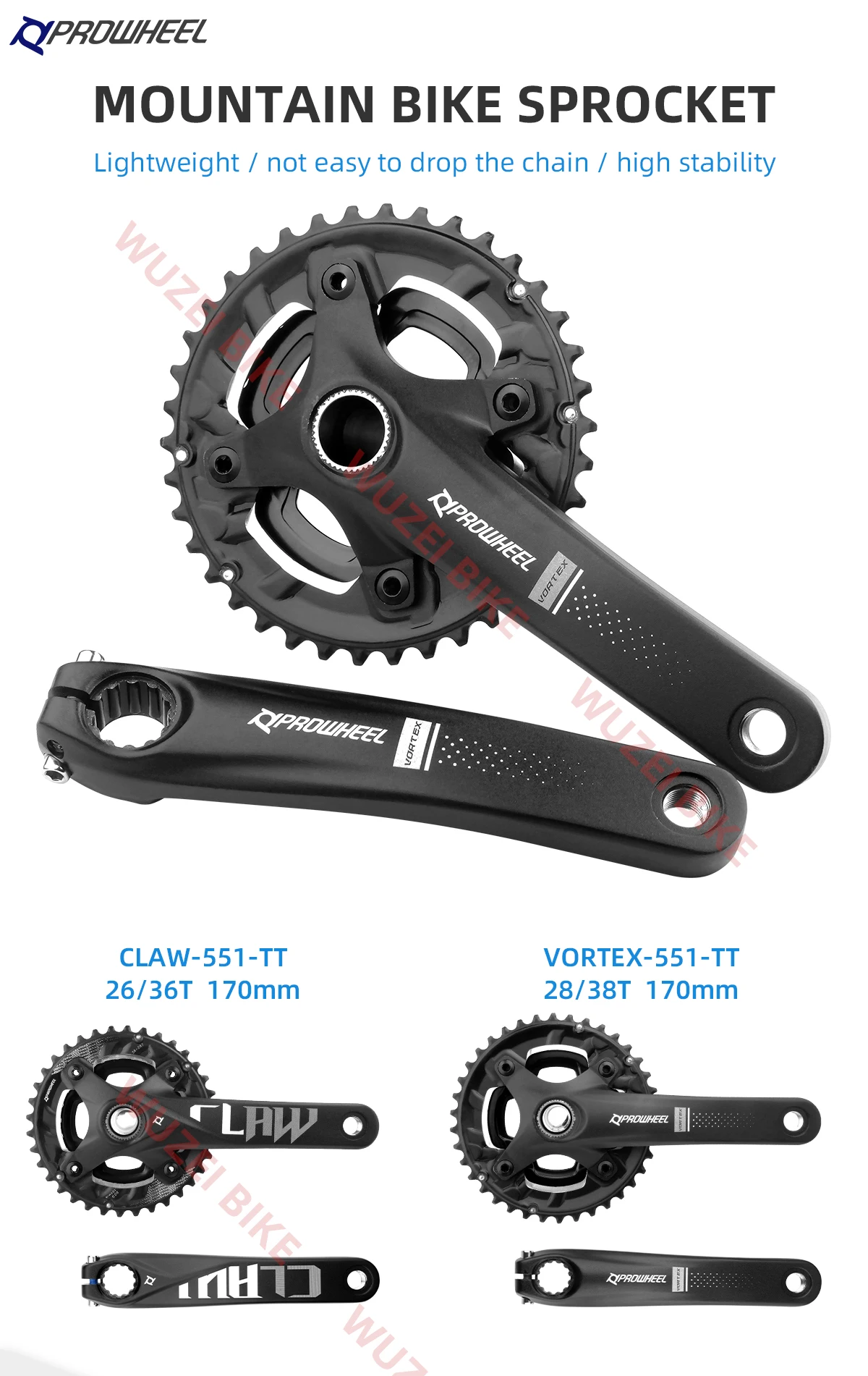 PROWHEEL 170MM MTB Bicycle Crankset 26/36T 28/38T Chainring 64