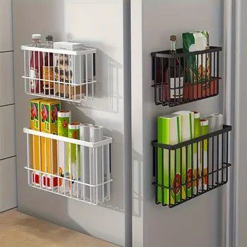 Kitchen Refrigerator Magnetic Storage Rack No Need to Punch Holes Side Gap Seasoning Storage Basket One Suck and Use 1