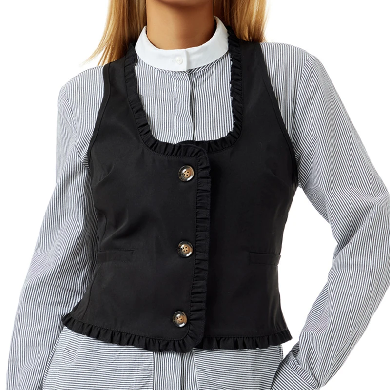 y2k PU Leather Vest Vintage Aesthetic Women V Neck Sleeveless Button Tank Tops 2000s Dark Academia Tshirt Waistcoat