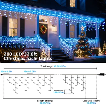 10M Christmas Garland LED Curtain Icicle String Lights With Remote Control For Garden Street Outdoor Decorative Holiday Lights 2