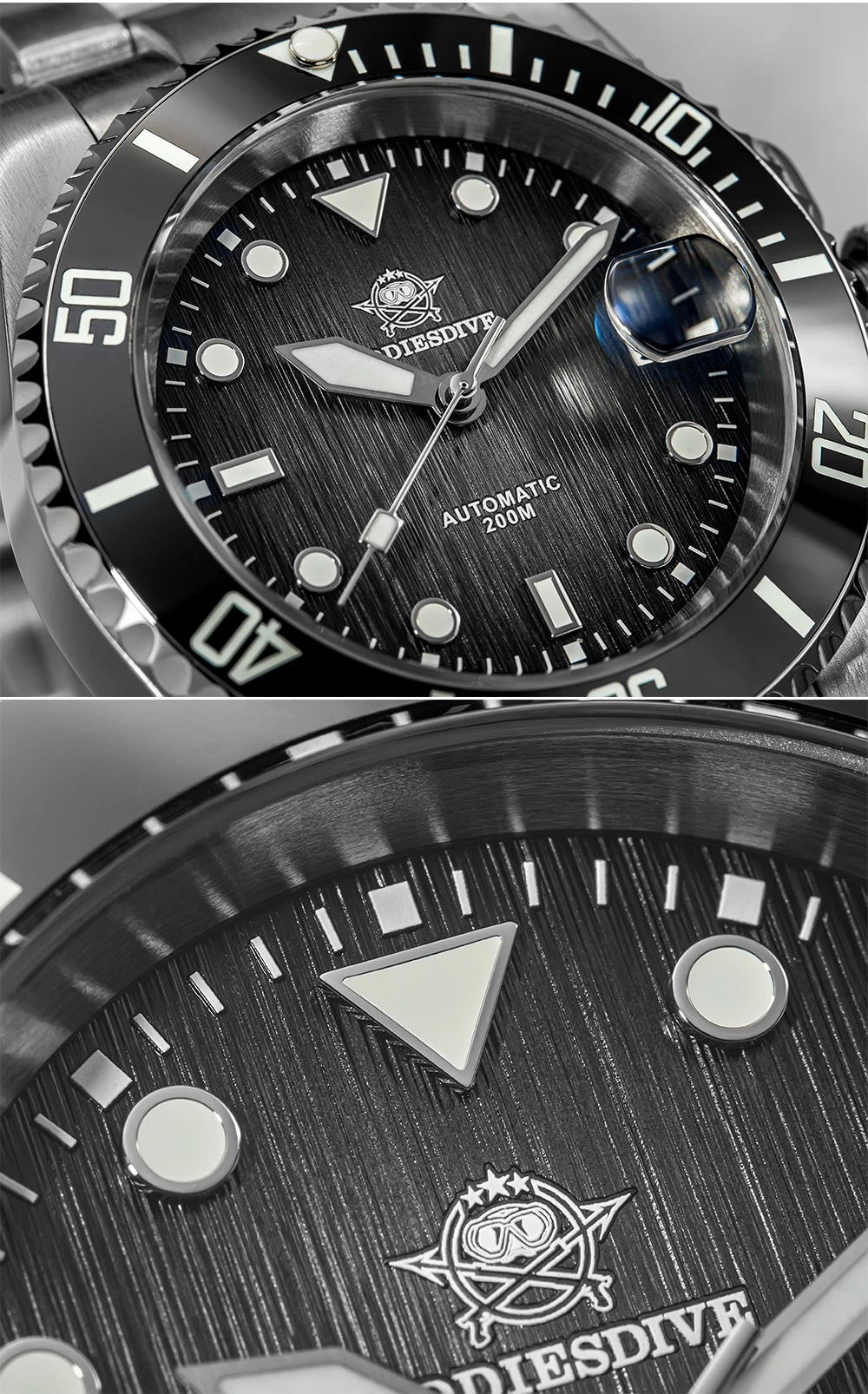 ADDIESDIVE AD2078 reloj buceo automático cristal zafiro BGW9 negro todos detalles