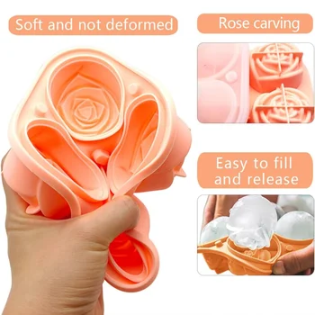3D Rose Ice Cube Molds,Food Grade Silicone,4 Cavities Per Tray,Fun Shaped Frozen Tray,Slow Melting Ice for Whiskey,Cocktails 2