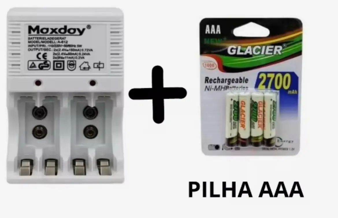 Kit Carregador De Pilhas E Pilhas Recarregáveis AA AAA - Neverdie Store photo review