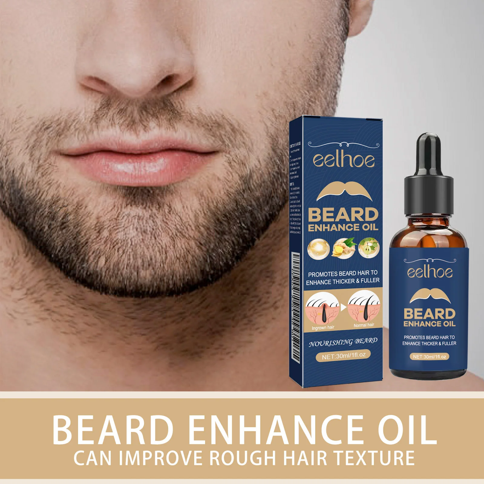 EELHOE Beard Care Oil Strengthening Roots Promote Bread Growth Moisturizing Brightening Thickening Enhance Beard Oil