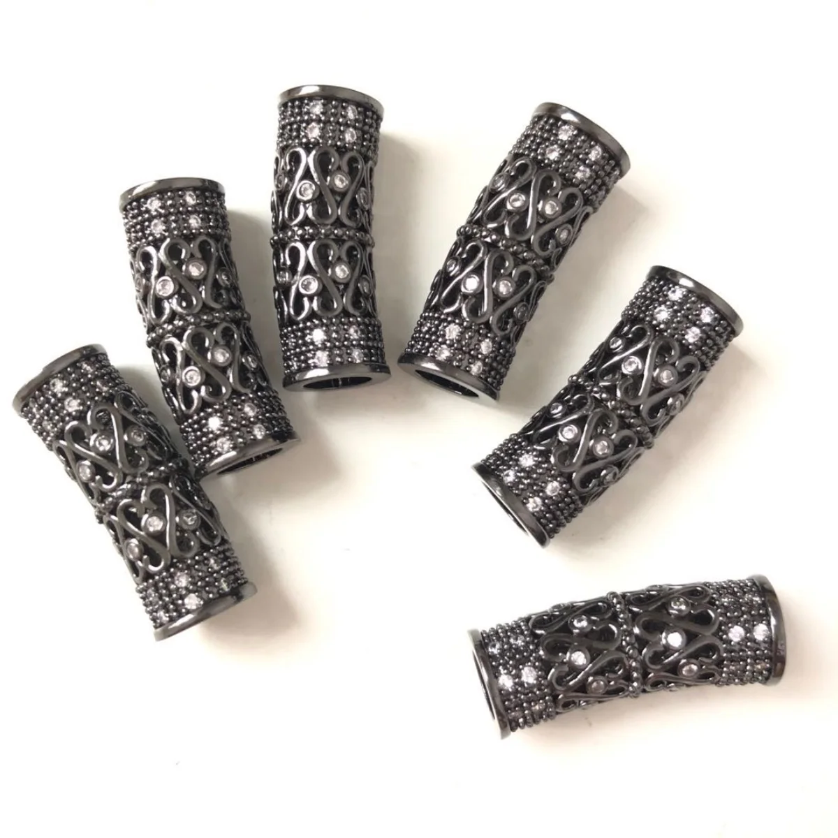 10pcs Centerpiece Hollow Tube Bar Spacer Beads Woman Bracelet Necklace Making Cubic Zirconia Pave Gold-Plated Jewelry Accessory