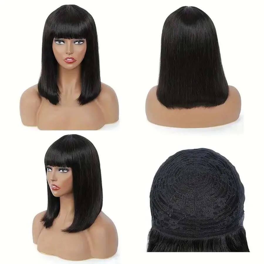 3x1 HD Lace Bob Wig with Bangs Human Hair 200% Density Glueless Short Natural Black Wear and Go Wigs for Women Beginner Friendly 2