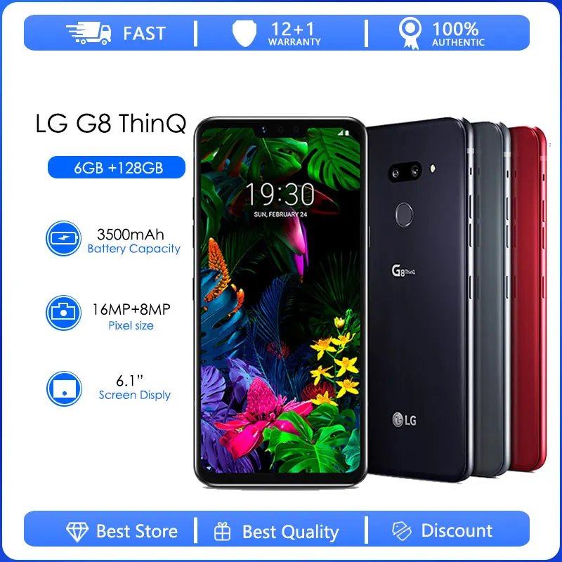 LG G8 ThinQ Renoviert Original Entsperrt G820N G820um 128GB Android Telefon Octa Core 6.1 "16MP & 12MP fingerprint NFC Smartphone