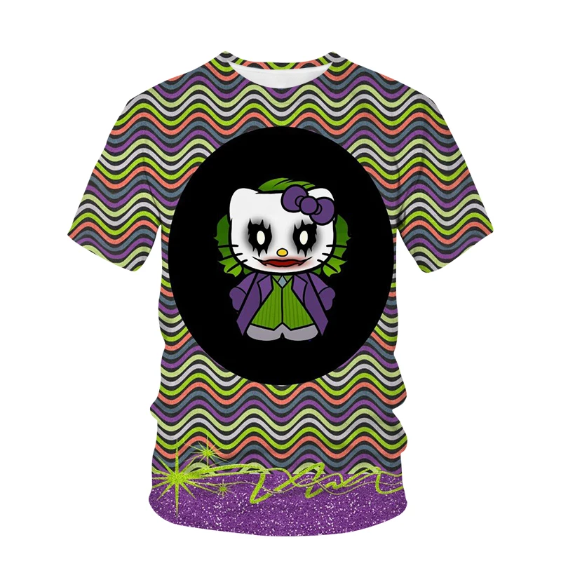 

2023 Hello Kitty Women's 2K Fairy Tops Fashion Halloween T-Shirts Crew Neck Skull Print Casual Street Party Fall T-Shirts