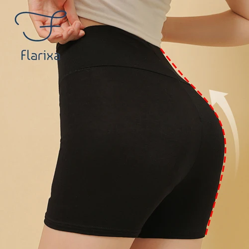 Flarixa 여성용 아이스 실크 하이 웨이스트 반바지, 심리스 반바지, 이중 스커트 아래 복서 안전 바지, 뱃살 관리 쉐이프웨어 4