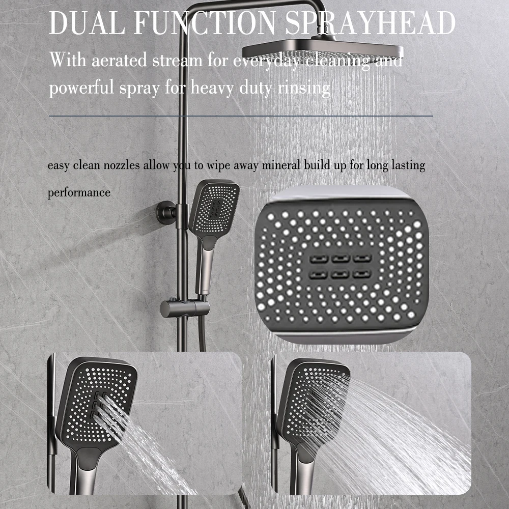 Smesiteli Gun Gray Brass Thermostat Shower System Sets Diverter Valve Kit Mixer Tap Hand Held Head Wall Spout Bathroom Faucet 2