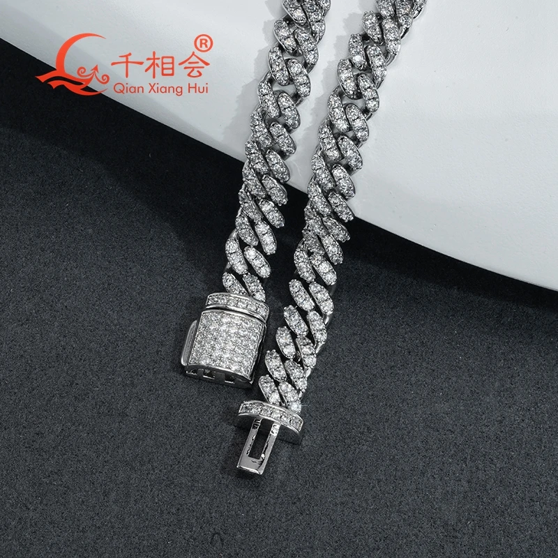Bracelet  6mm width half moon Sterling Silver Cuban Chain Moissanite Diamond Hip Hop Style  925 Silver Miami Cuban Link Chain