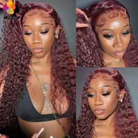 Bourgogne vague d'eau perruques de cheveux humains pour les femmes noires 13X6 13x4 dentelle avant perruque de cheveux humains Remy bouclés cheveux humains dentelle frontale perruques 4