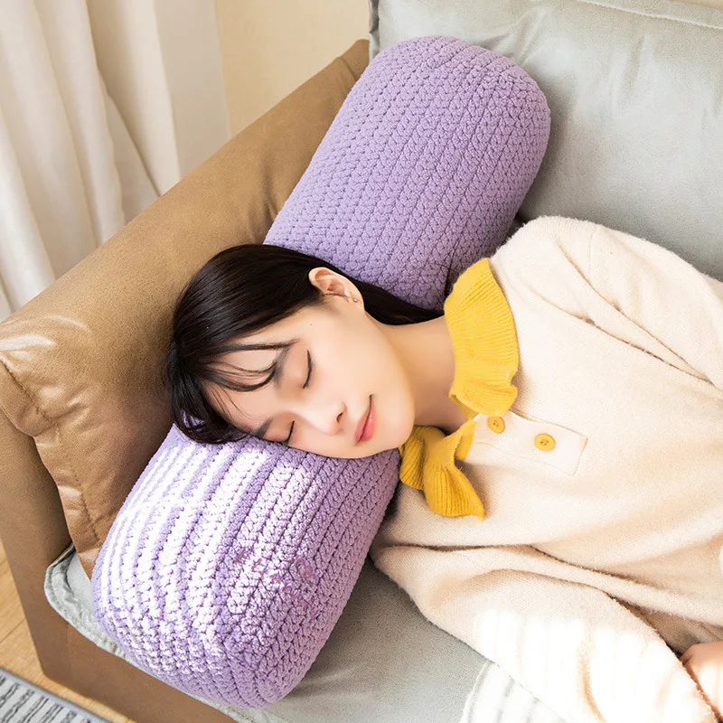 IG-almohada larga cilíndrica de felpa de Color puro para niñas, cojín de  sofá suave, decoración de cama, regalo de Navidad