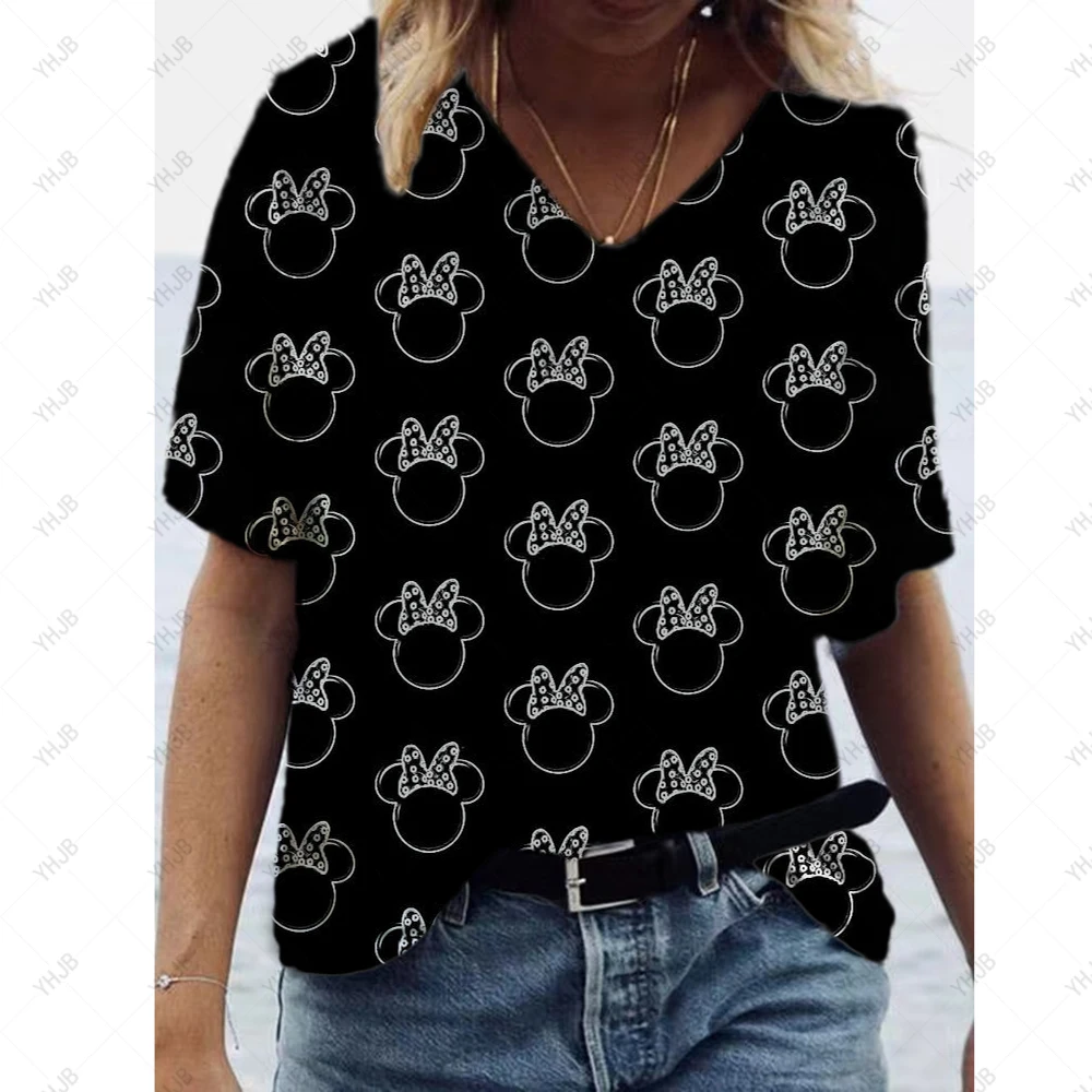 

disney mickey and minnie t shirt kids 3d t shirt summer disney fashion t shirt women v neck top 2022 hot sale
