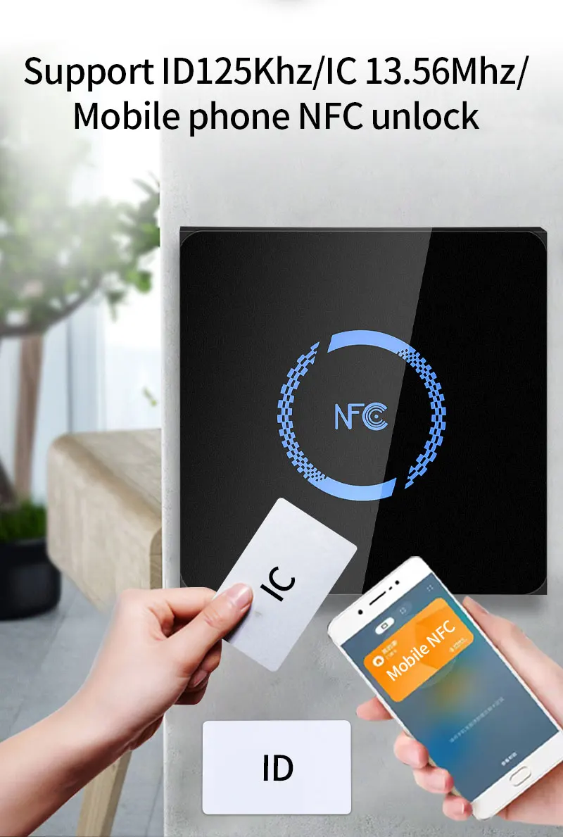 IP65 Waterproof NFC Wiegand LED Backlight Glass Panel M1 S50 EM Dual Band RFID