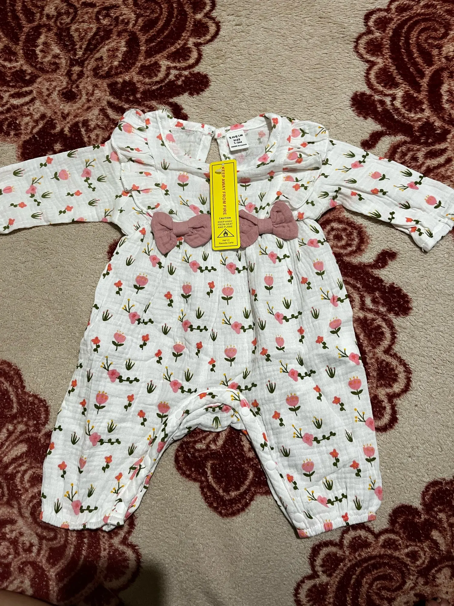 Baby Floral Bow Long-Sleeve Jumpsuit & Headband Set, 0–6M photo review