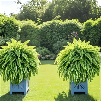 Elegant Boston fern decor; 2 pcs of high-end artificial plants, 38 lifelike leaves suitable for indoor and outdoor hanging decor 1