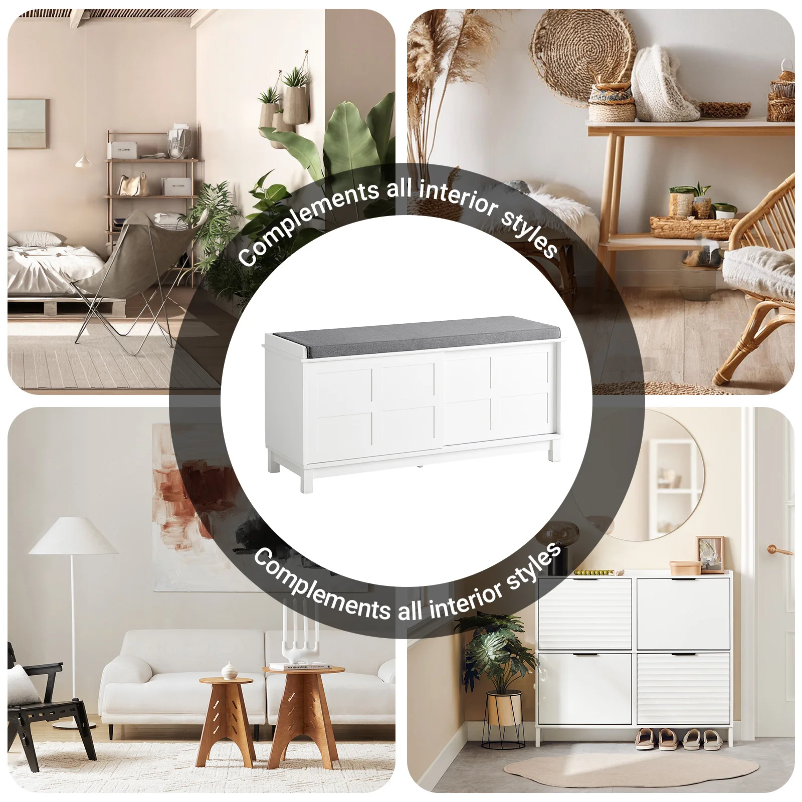 SoBuy FSR86-W Aufbewahrungsbank mit gepolstertem Kissen, Lowboard, Eingangsbereich, Schuhkommode, mit 2 Schiebetüren – Detail 5