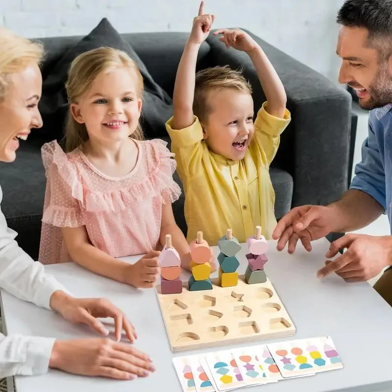Kids Color Shape Matching Toys Montessori Wooden Puzzle Game Fine Motor Skills Training Lacing Beads Games Educational Toy 2