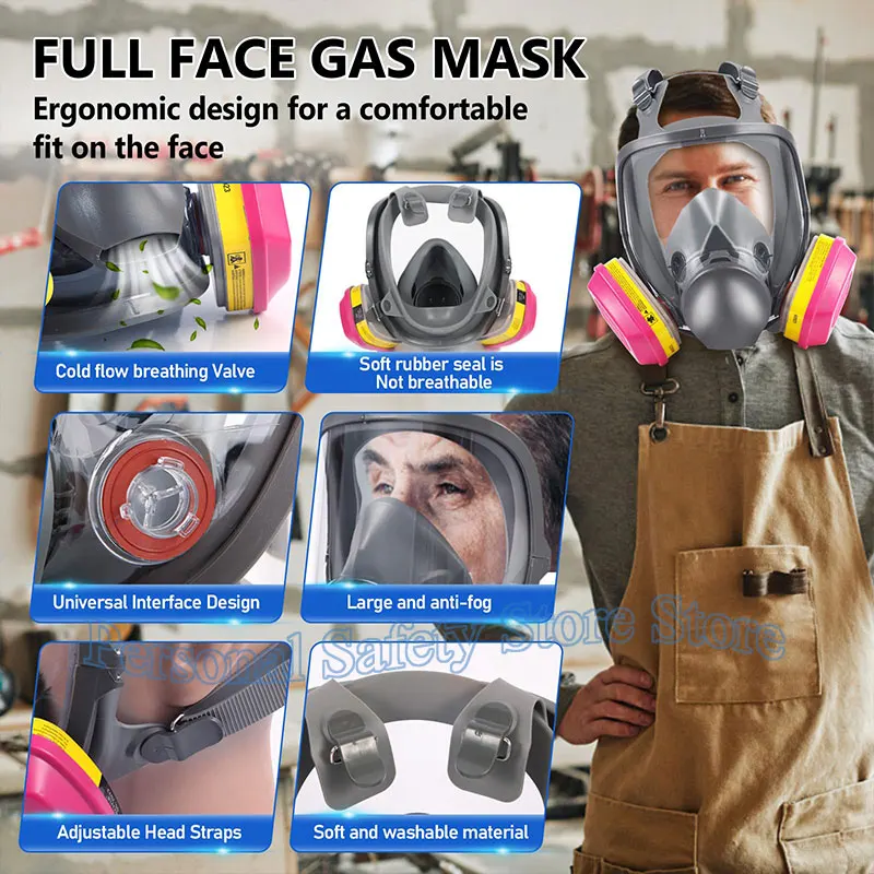 6800 Full Face Respirator Mask Paint Respirator Mask with 60923 Filters Against Organic Vapor Gases for Spray Paint Chemicals