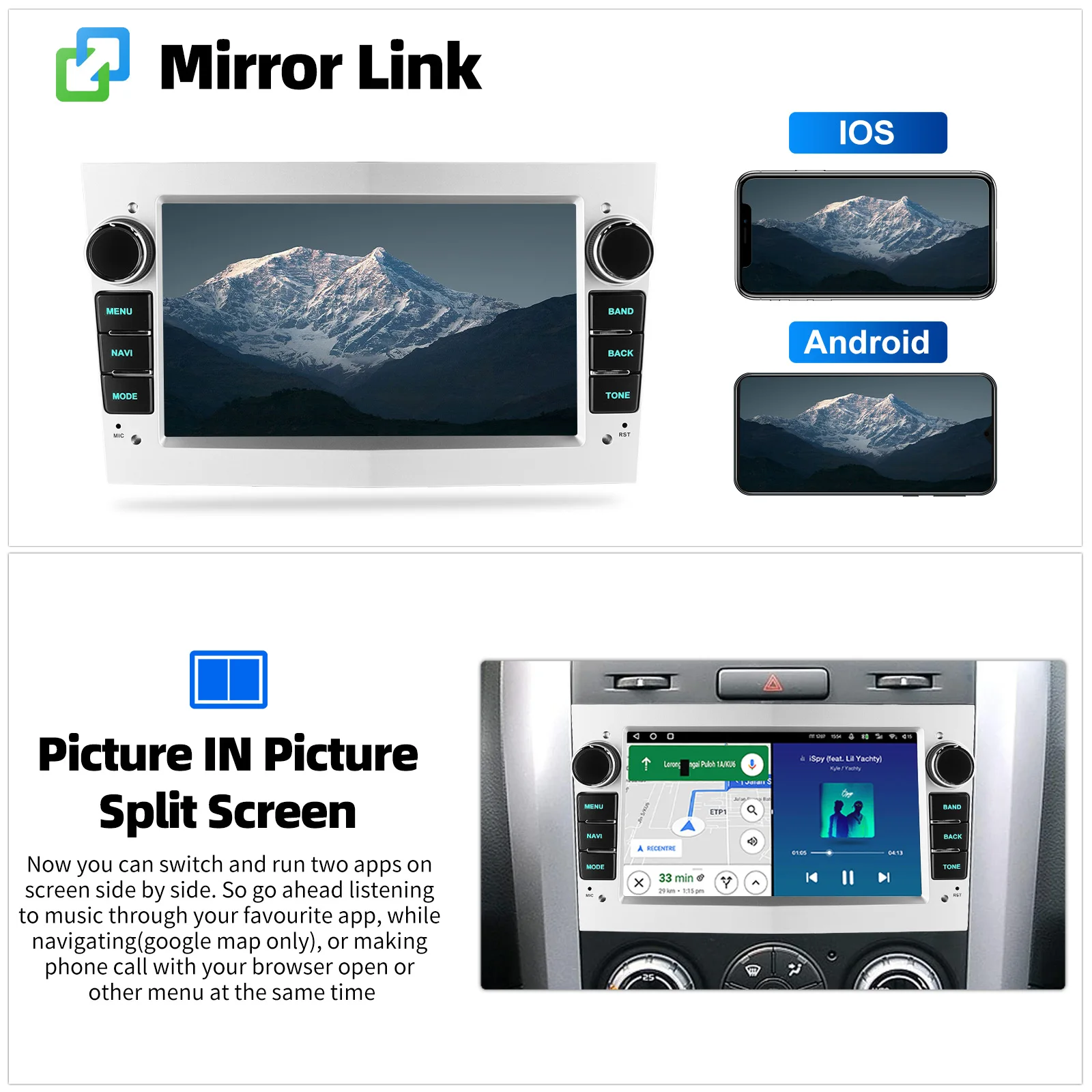 ESSGOO Autoradio Android 15 7" 4+64G für Opel/Vauxhall Corsa D Astra H Zafira Combo Signum CarPlay GPS Navigation Android Auto WiFi RDS FM Bluetooth Mirror Link Touchscreen Lenkradsteuerung Sechs Tasten 7 Farben – Detail 29