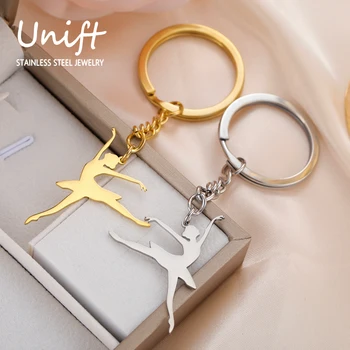 Unift Elegant Ballet Dancer Ballerina Charms Keychain Stainless Steel Keyring Trendy Jewelry Bag Accessories for Daughter Gift