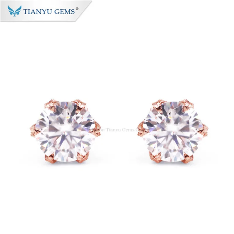 

Tianyu Gems 10K/14K/18K Rose Gold Charming Diamond Earrings for Women Six Prongs Sparkling D VVS Round Moissanite Stud Earring