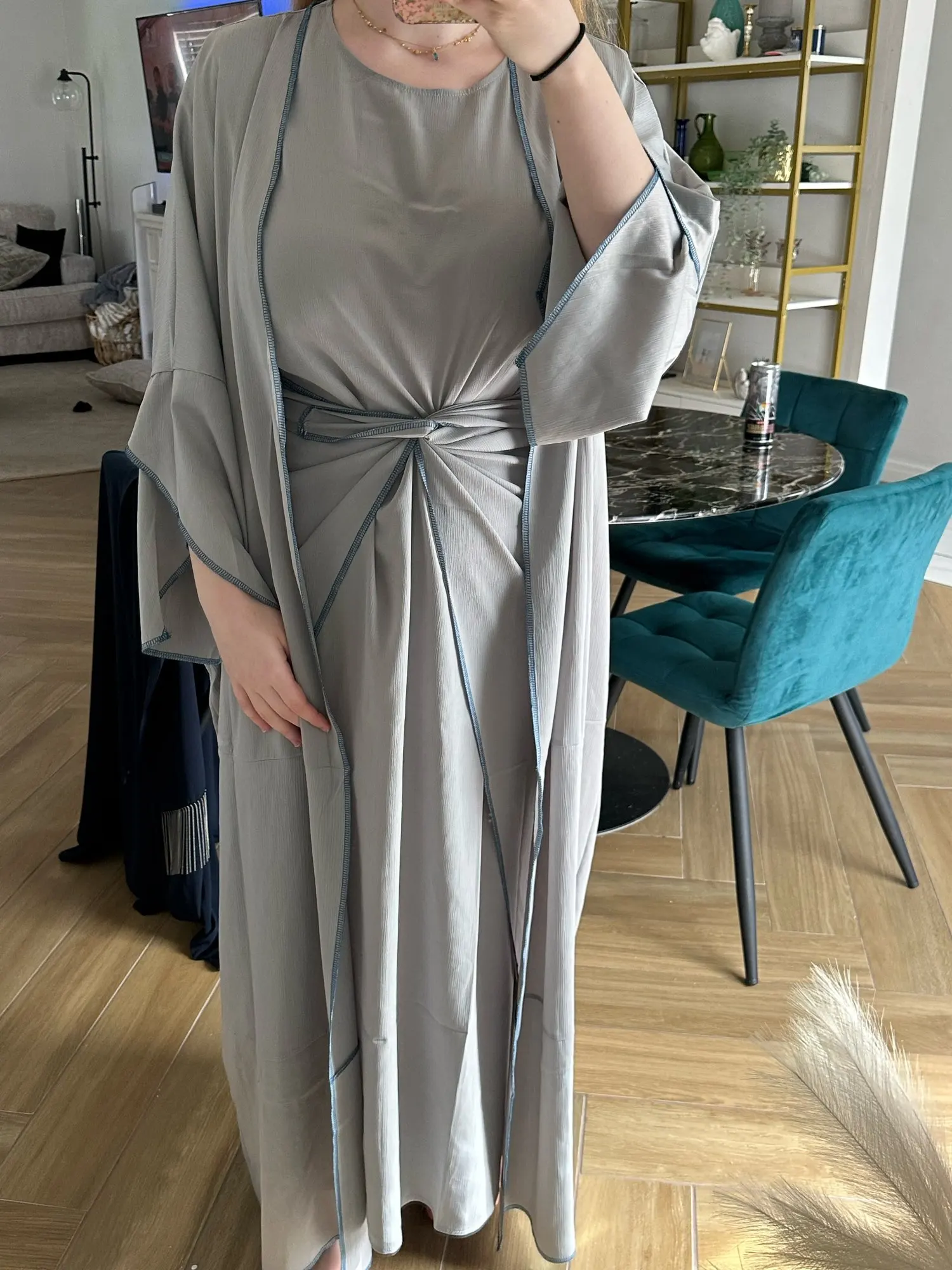 14 Color Options Wrinkle Abaya Dress With Pocket For Arab Women