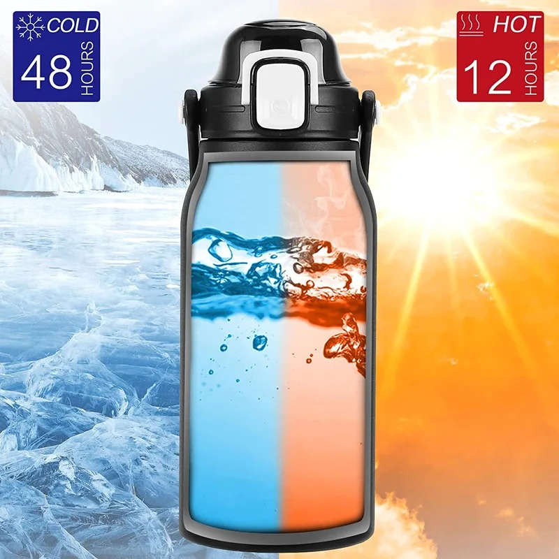 Botella de agua de 2L, termo con pajita extraíble, botella de agua portátil  de acero inoxidable con asa de transporte para gimnasio - AliExpress