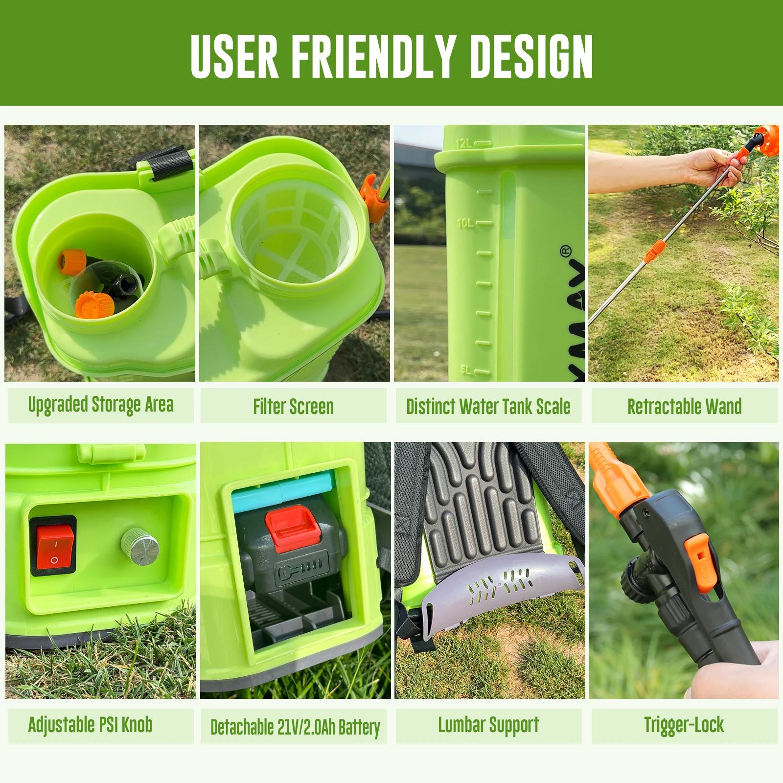 VAXMAY Garden Pesticide Sprayer Automatic Knapsack Power Sprayer 12L for Garden Battery Backpack Sprayer 4