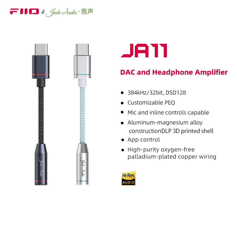 Earphone Headphone Adapter FiiO/JadeAudio JA11 USB Type C to 3.5mm Earphone/Headphone Adapter USB C Cable to 3.5 Audio Aux Cable for IOS Android